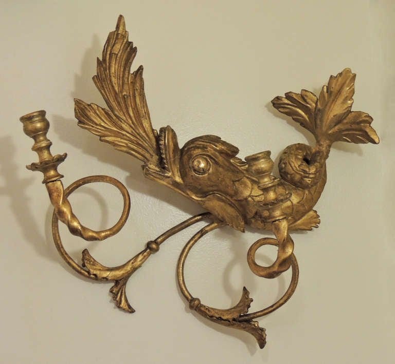 19th Century American Dolphin Giltwood Sconces