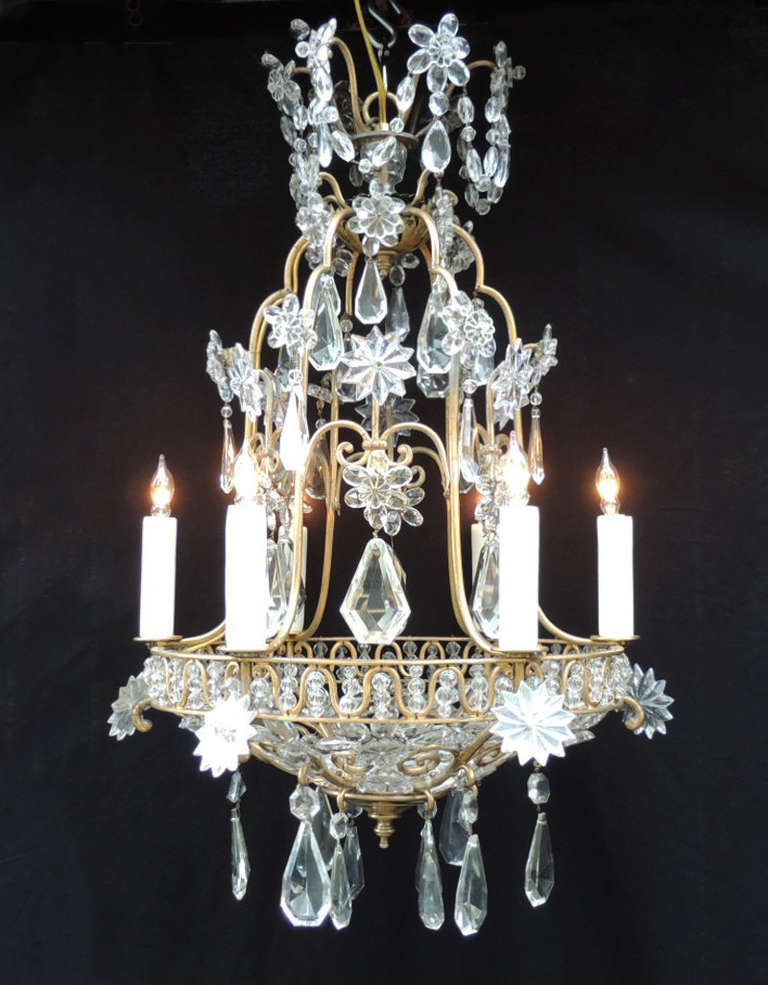 20th Century French Bronze Crystal Chandelier, attributed to Maison Bagues