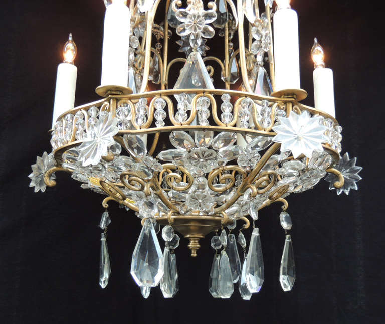 20th Century French Bronze Crystal Chandelier, attributed to Maison Bagues