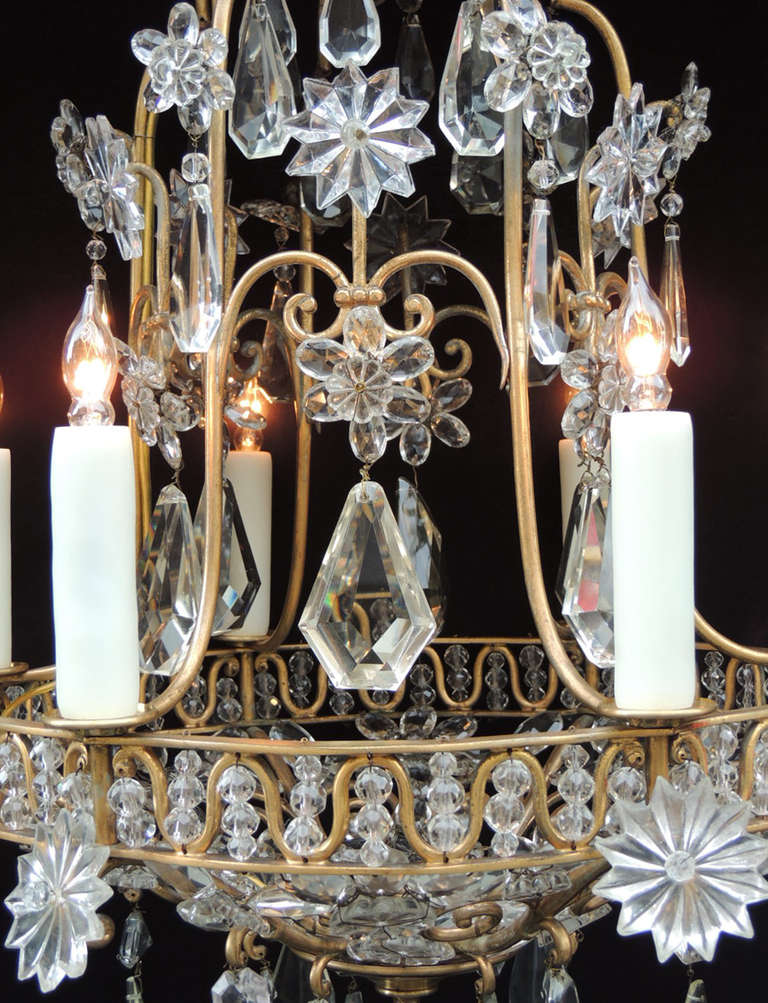 20th Century French Bronze Crystal Chandelier, attributed to Maison Bagues