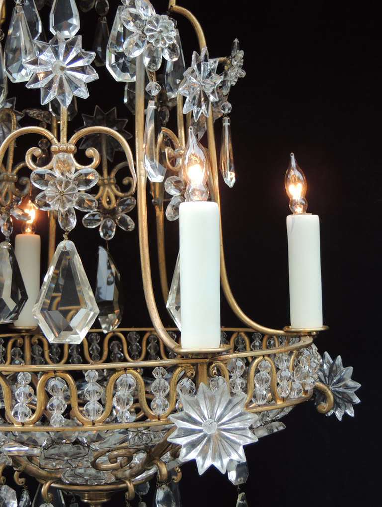 20th Century French Bronze Crystal Chandelier, attributed to Maison Bagues