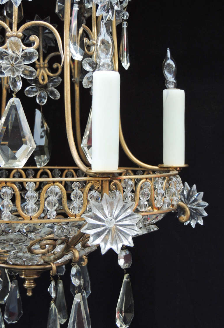 20th Century French Bronze Crystal Chandelier, attributed to Maison Bagues