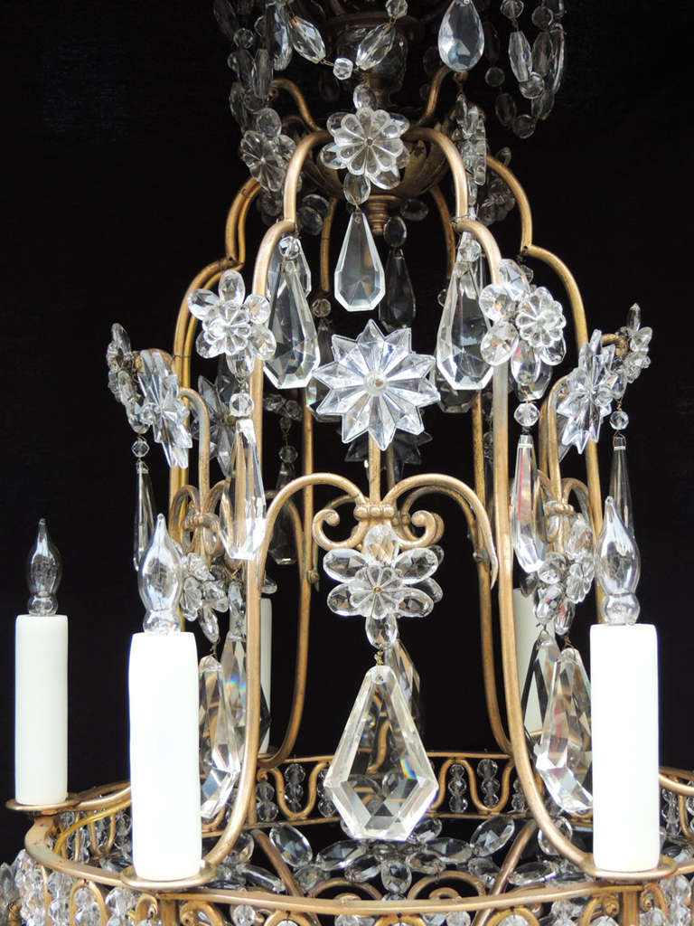 20th Century French Bronze Crystal Chandelier, attributed to Maison Bagues