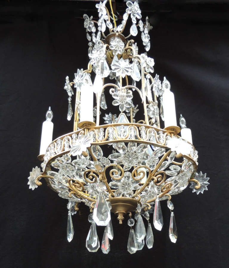 20th Century French Bronze Crystal Chandelier, attributed to Maison Bagues