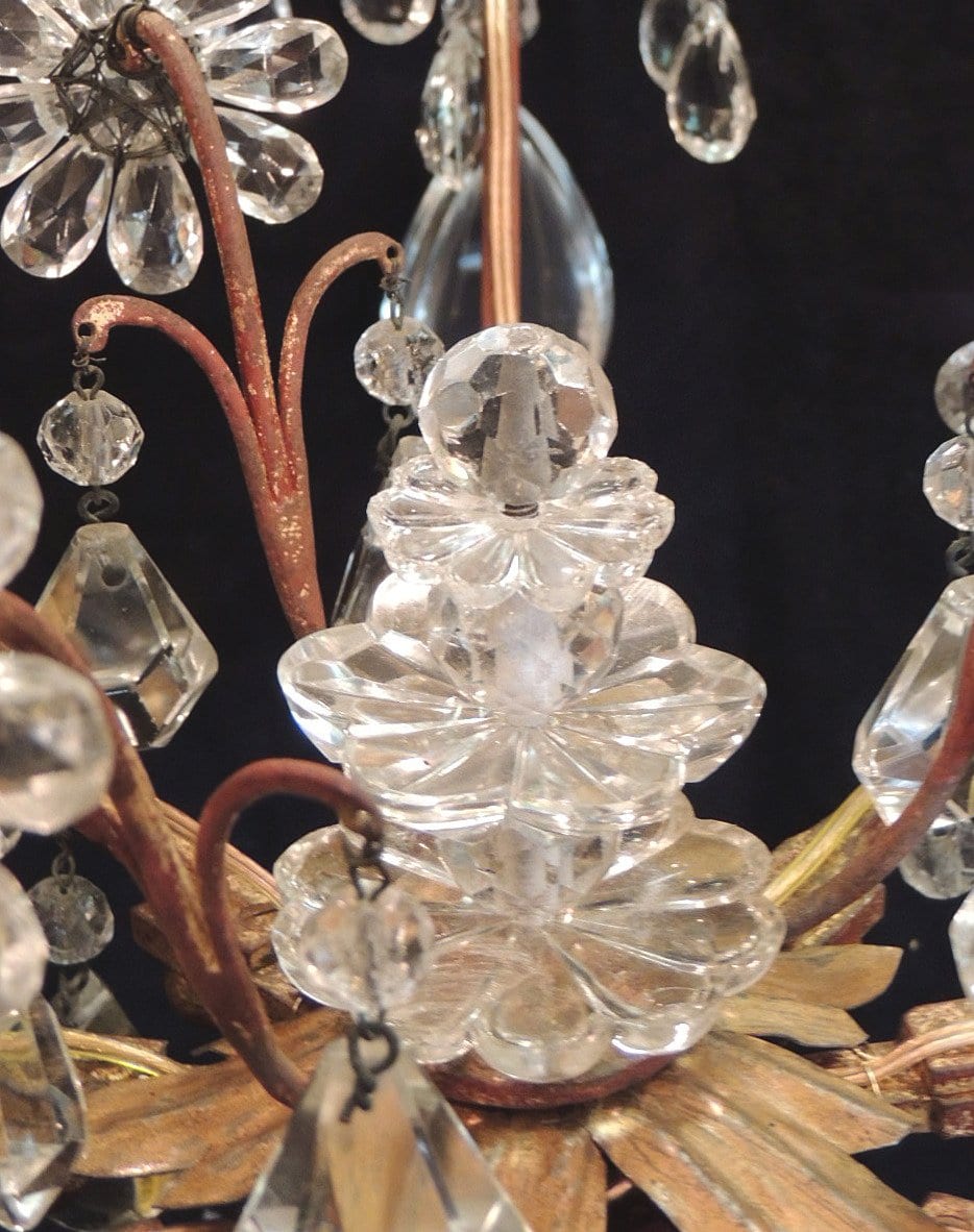 20th Century French Iron, Tole, and Crystal Chandelier, attributed to Bagues