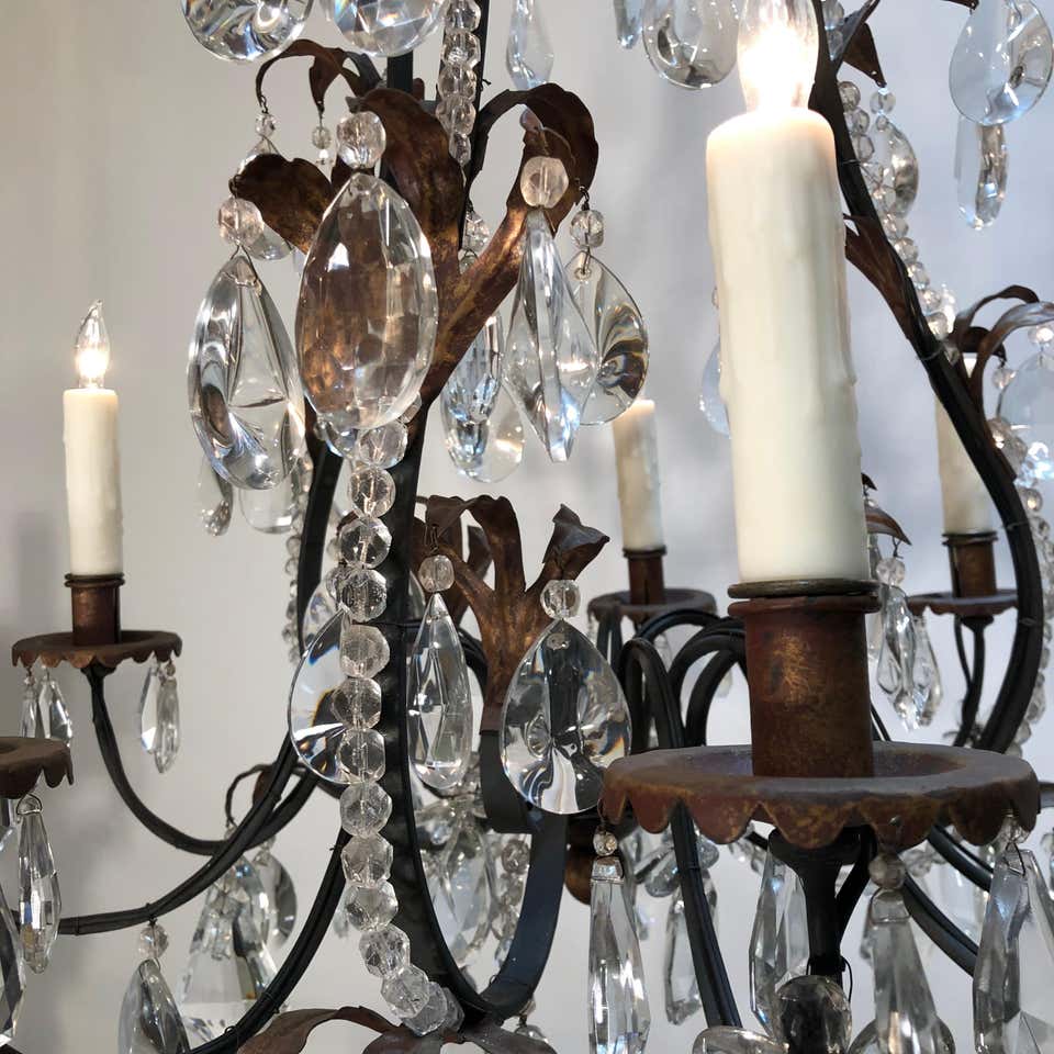 19th Century French Louis XV Style Chinoiserie Iron and Crystal Chandelier - Image 9