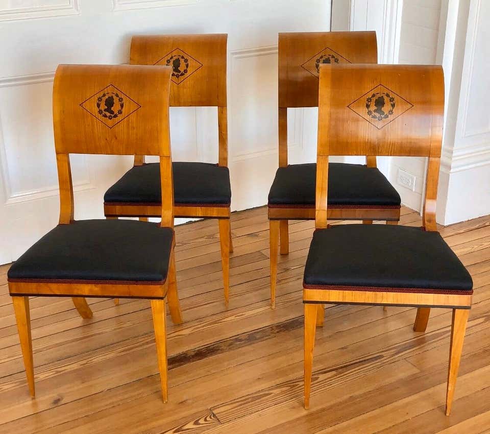 Set of 4 Austrian Scrolled Back Side Chairs with Ebony Inlaid Silhouettes - Image 2