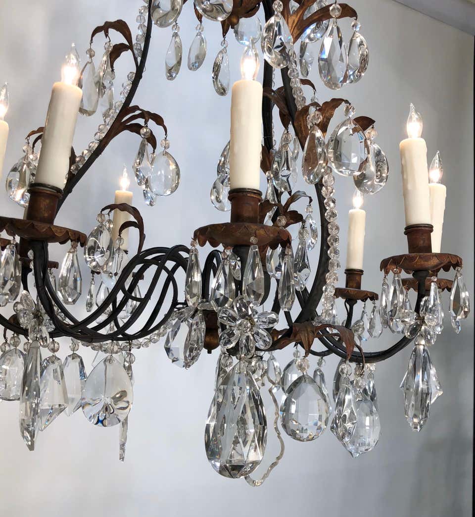 19th Century French Louis XV Style Chinoiserie Iron and Crystal Chandelier - Image 3