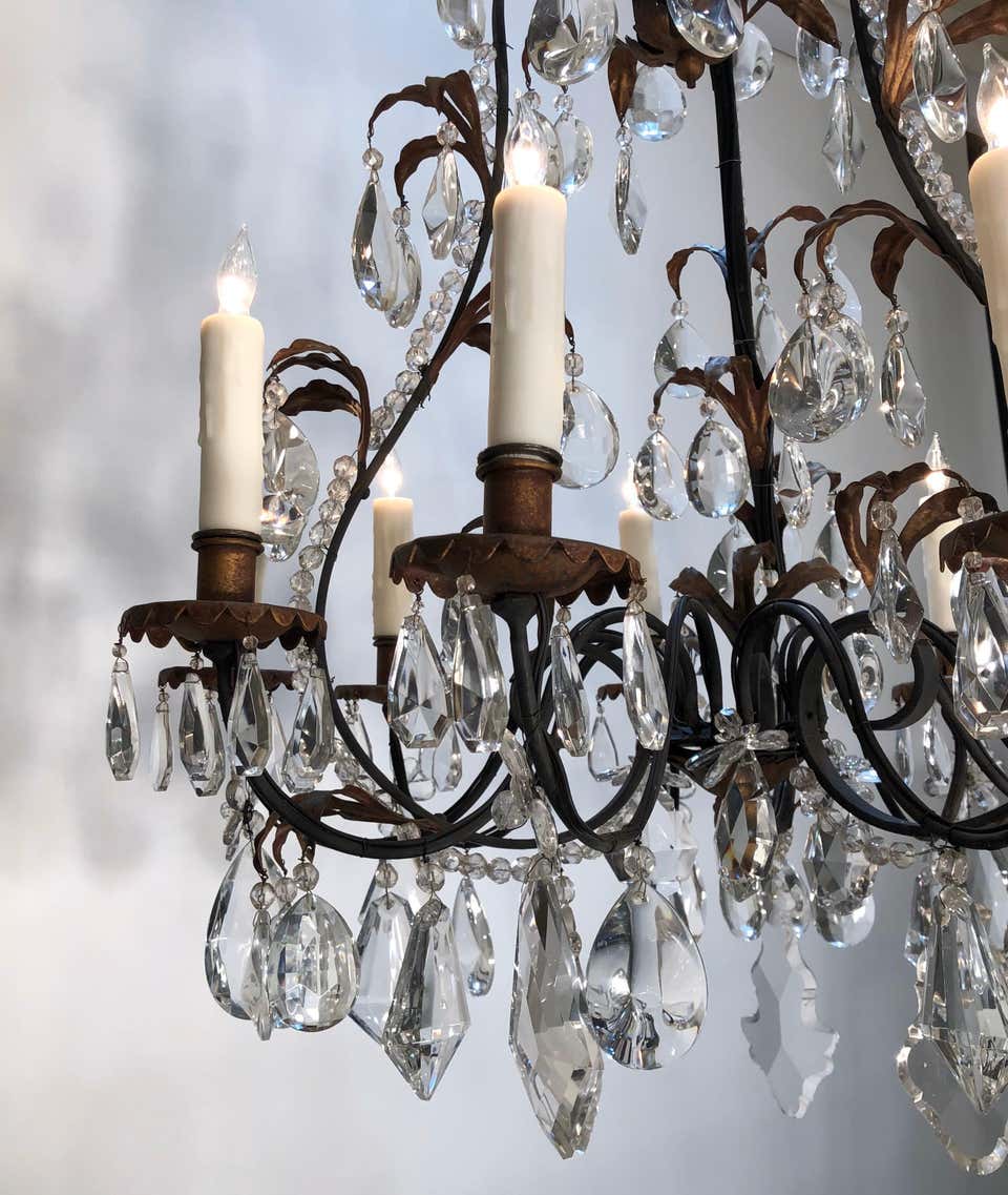 19th Century French Louis XV Style Chinoiserie Iron and Crystal Chandelier - Image 5