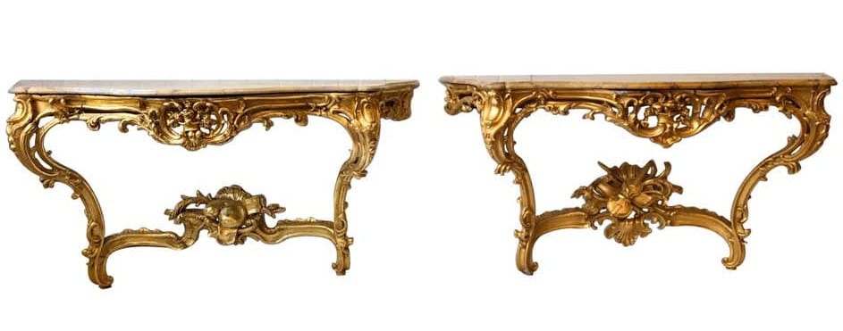 Pair of Georgian Irish Giltwood Consoles with Scagliola Marble Tops - Image 9