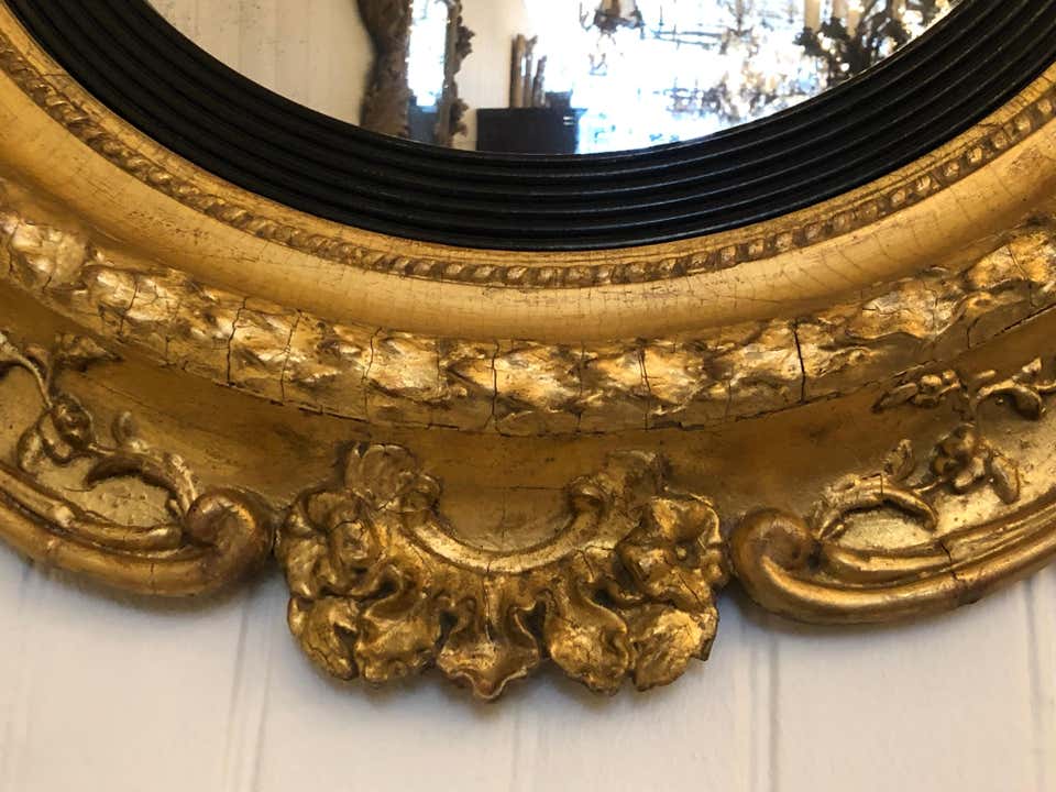 19th Century Boston Gilt Convex Mirror Labeled William Balch - Image 3