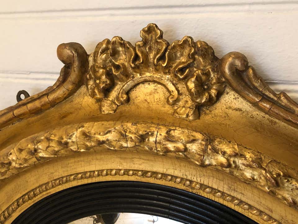 19th Century Boston Gilt Convex Mirror Labeled William Balch - Image 4