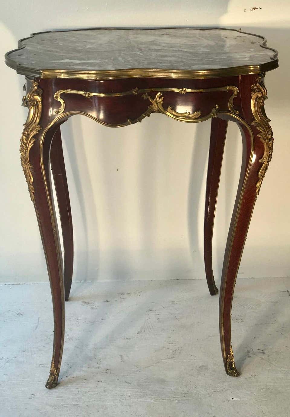 Louis XV-Style Ormolu-Mounted Mahogany and Marble-Top Side Table - Image 2