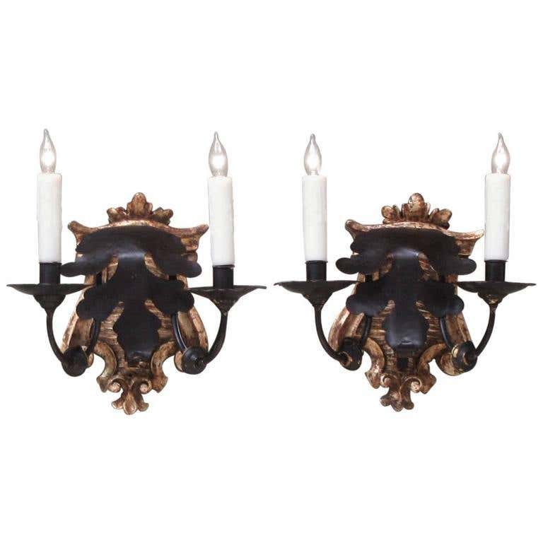 Late 18th Century Set of Four Italian Baroque Silvered Giltwood Two-Arm Sconces - Image 2