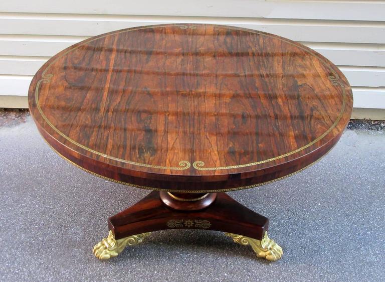 19th Century English Regency Rosewood Breakfast Table with Gilt Paw Feet - Image 3
