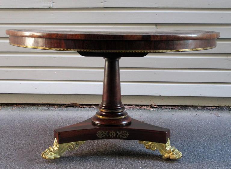 19th Century English Regency Rosewood Breakfast Table with Gilt Paw Feet - Image 4