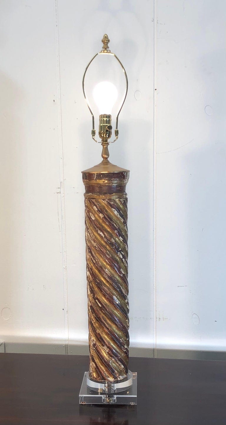 Pair of Mid-18th Century Italian Giltwood Column Lamps - Image 10