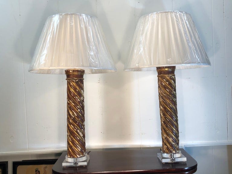 Pair of Mid-18th Century Italian Giltwood Column Lamps - Image 2