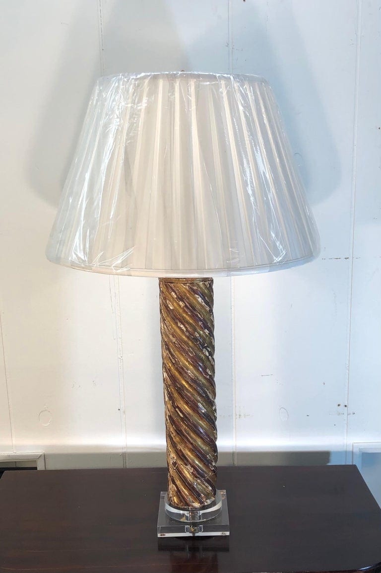 Pair of Mid-18th Century Italian Giltwood Column Lamps - Image 4