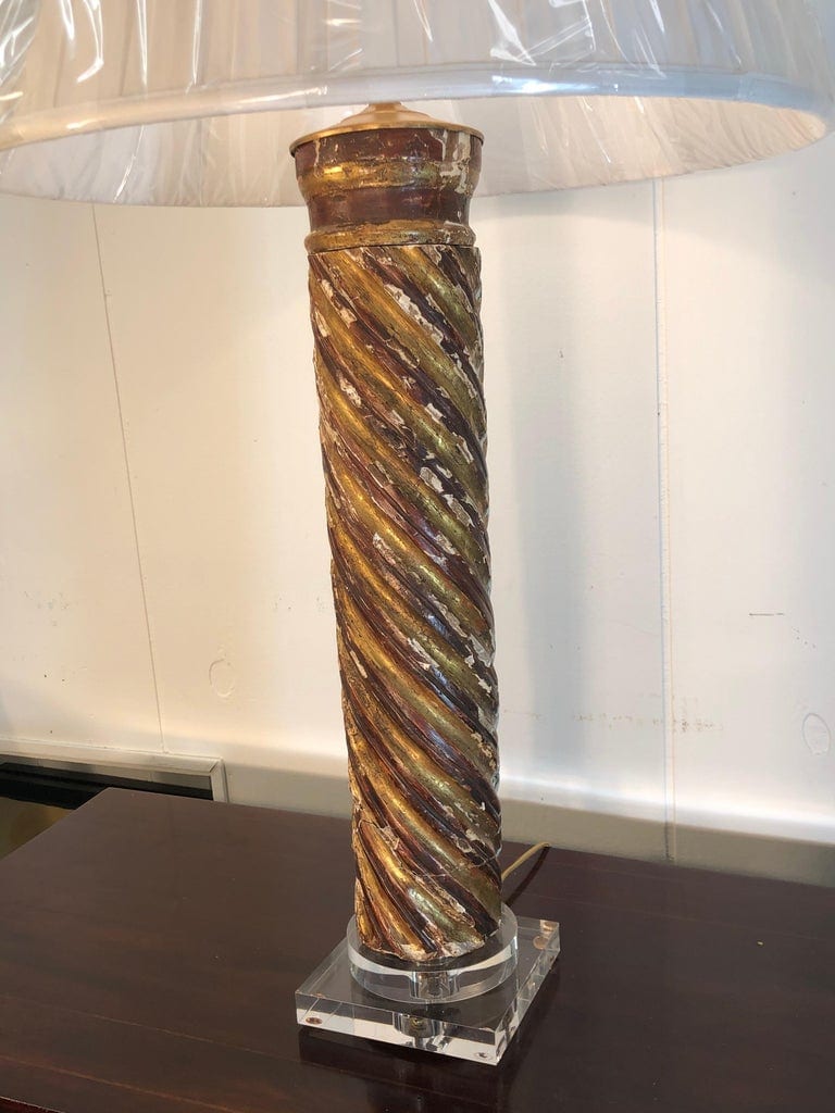 Pair of Mid-18th Century Italian Giltwood Column Lamps - Image 6