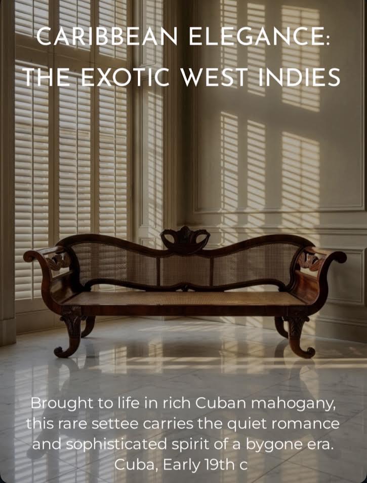 Cuban Empire Carved Mahogany Hand Caned Sofa / Settee, Early 19th Century