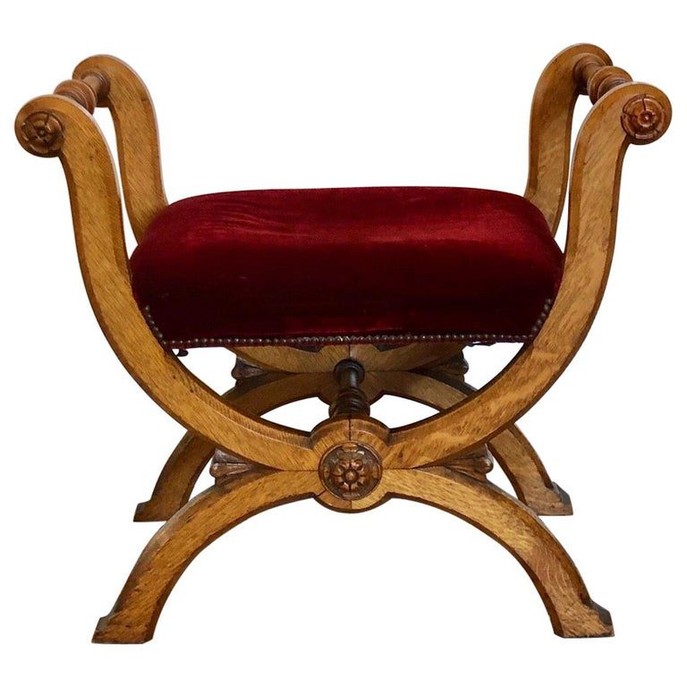 19th Century English Oak Curule Bench