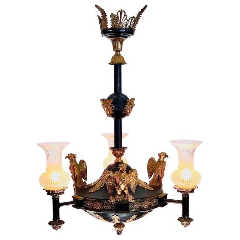 Medusa Rondanini and Eagle Mounted French Empire Bronze Gasolier / Chandelier