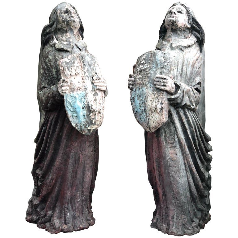 Figural Sculpture Architectural Brackets / Nautical Figureheads Weathered Patina