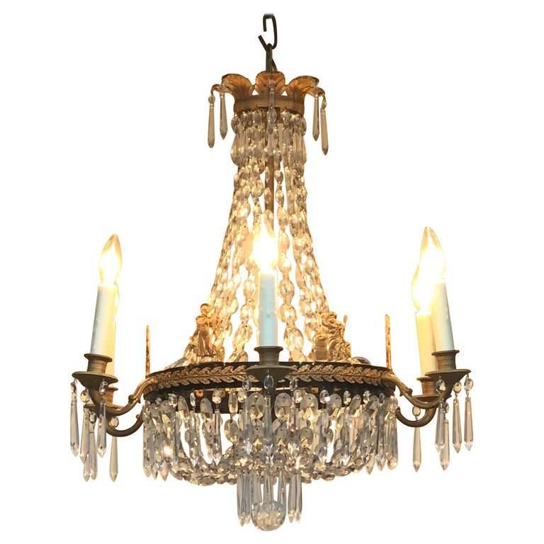 First Period French Empire Ormolu and Crystal Chandelier, Early 19th Century