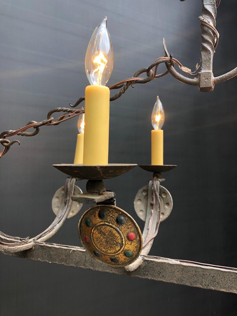 French Wrought Iron Viking Dragon Ship Chandelier - Image 6