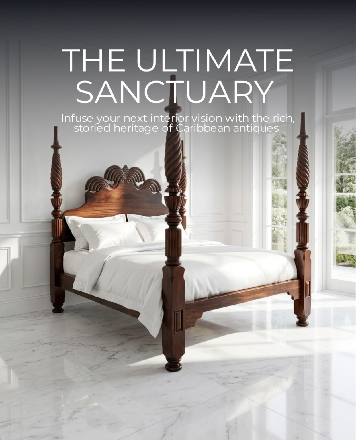 19th Century King Size Mahogany Jamaican Double Waterfall Bed